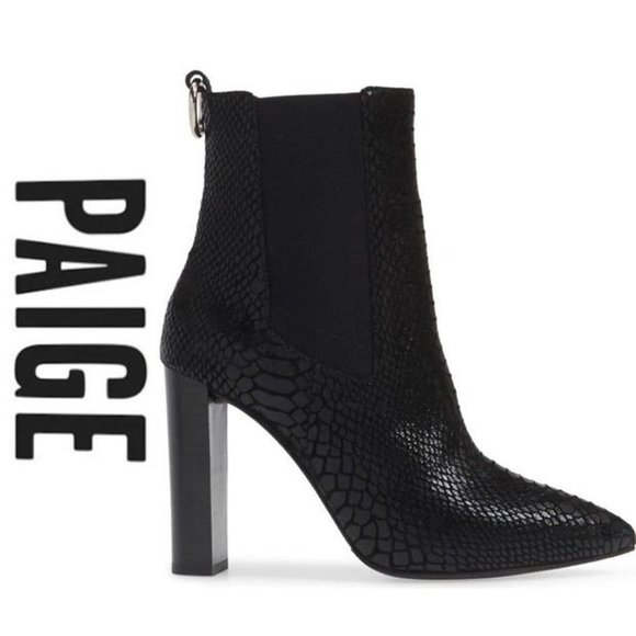 NWOB $395 PAIGE Kingston Bootie in Black Printed Split Suede Size 6 - Picture 1 of 7